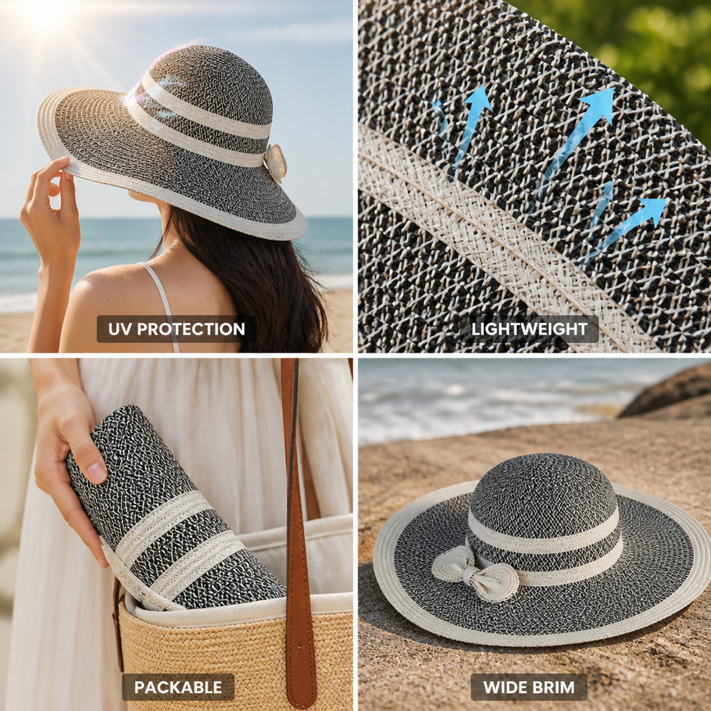 UV-Protection Lightweight & Packable Wide-Brim Sun Hat (Foldable)