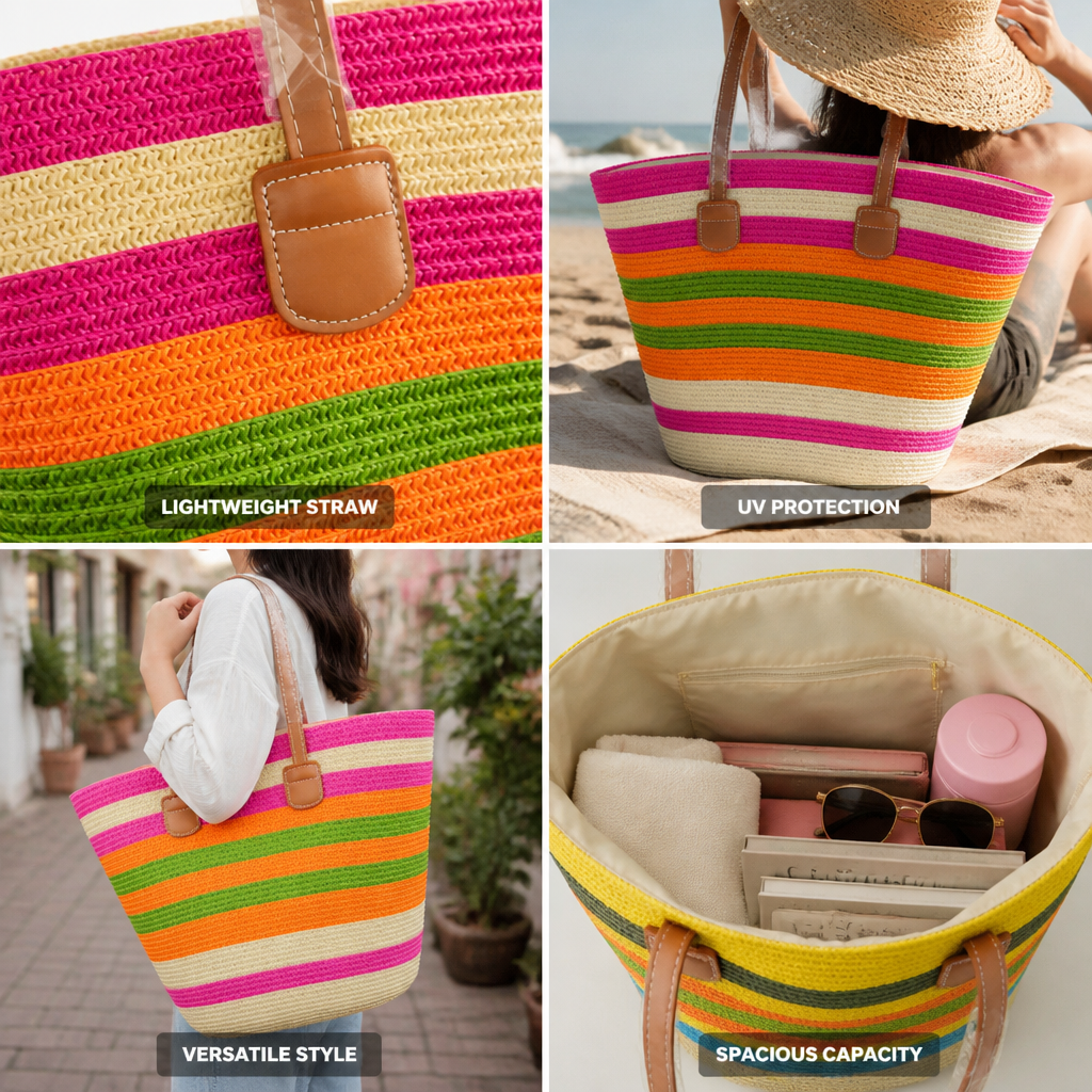 UV-Protective Wide Brim Straw Sun Hat (Adjustable Fit)