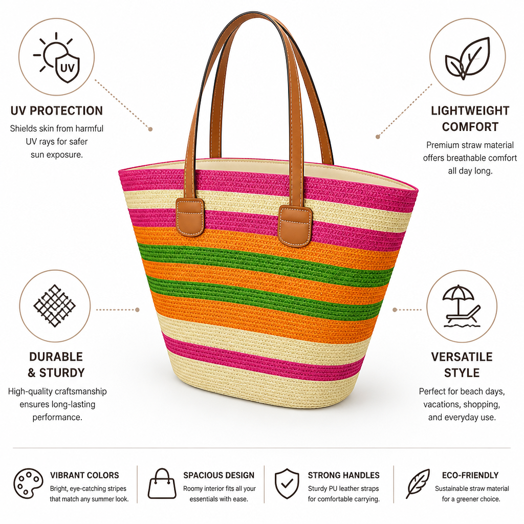 UV-Protective Wide Brim Straw Sun Hat (Adjustable Fit)