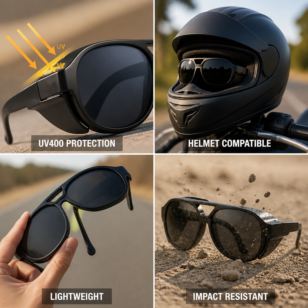UV400 Wraparound Motorcycle Goggles (Helmet-Compatible)
