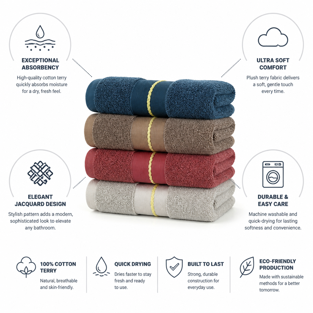 Ultra-Absorbent Cotton Terry Jacquard Bath Towel