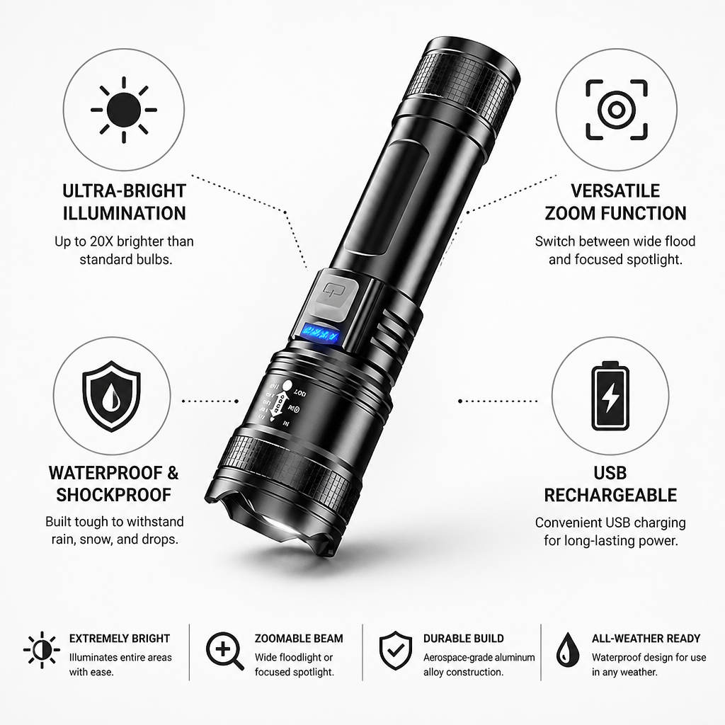 Ultra-Bright USB-Rechargeable Zoom Flashlight