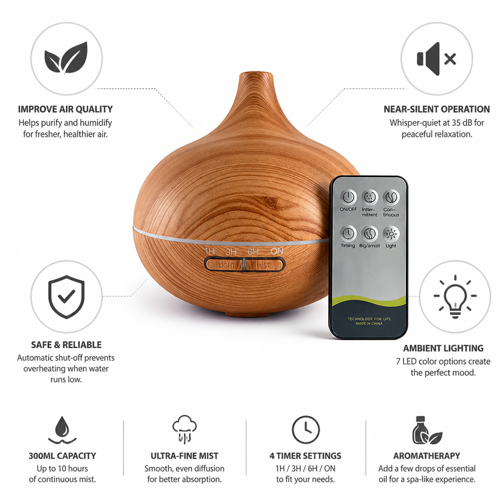 Ultra-Fine Mist Near-Silent Aroma Diffuser (300ml)