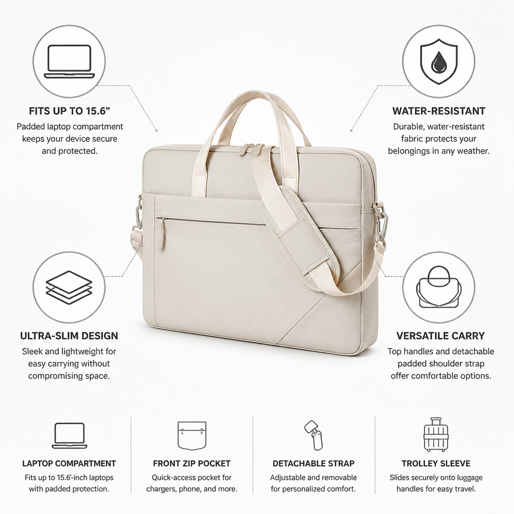 Ultra-Slim Padded Water-Resistant Laptop Briefcase (Fits Up to 15.6")