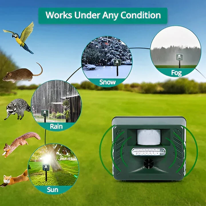 Ultrasonic Animal Repeller Motion-Activated Solar & Weather-Resistant