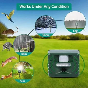 Ultrasonic Animal Repeller Solar-Powered Motion-Activated 70-Foot Weatherproof