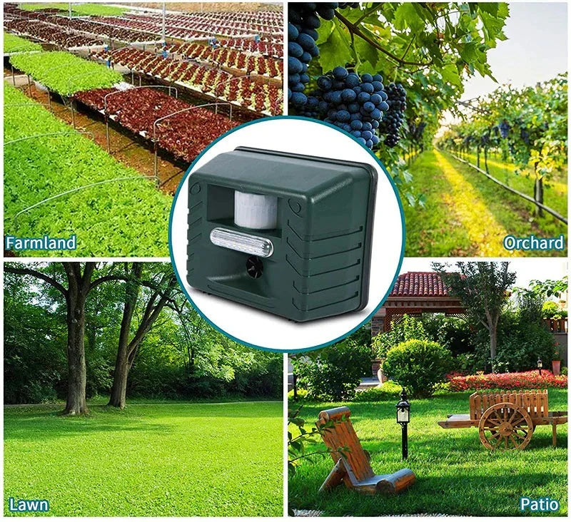 Ultrasonic Animal Repeller Solar-Powered Motion-Activated 70-Foot Weatherproof