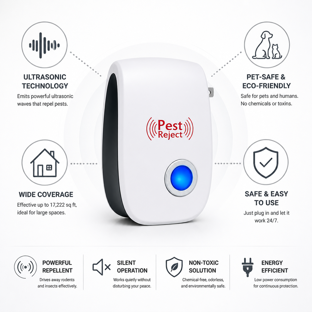 Ultrasonic Plug-In Pest Repeller (Pet-Safe, 17,222 Sq Ft Coverage)