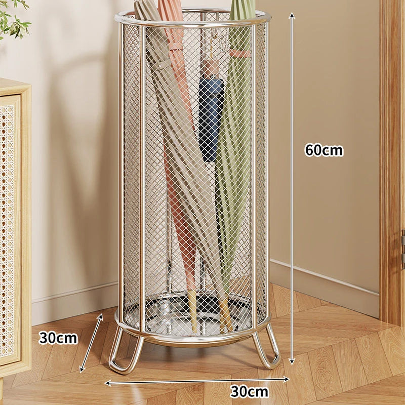 Umbrella Stand Perforated Steel Mesh Raised Legs & Removable Tray