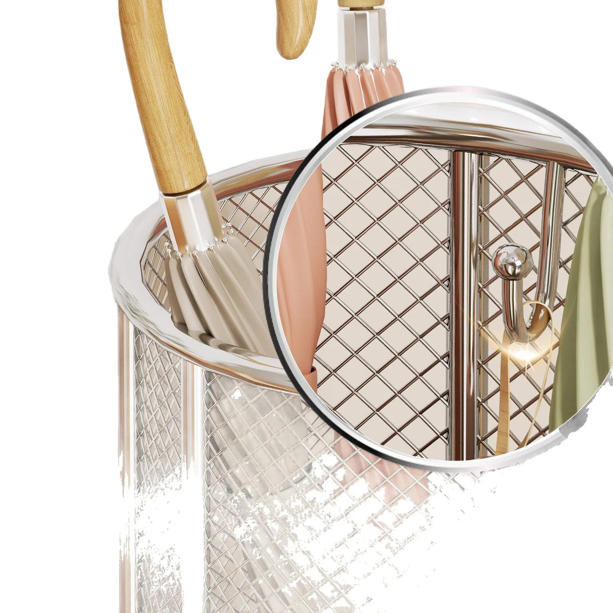 Umbrella Stand Perforated Steel Mesh Raised Legs & Removable Tray
