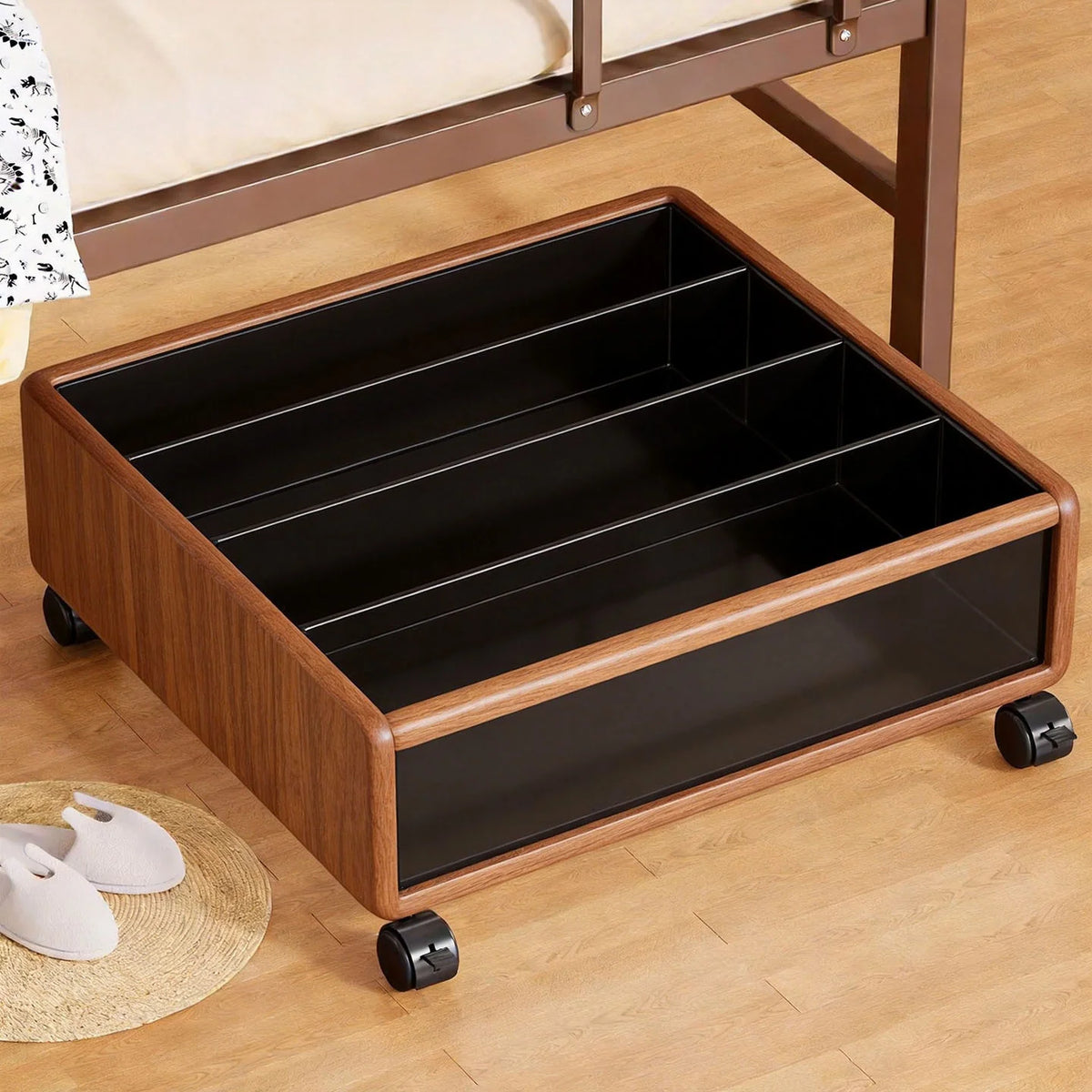 Under-Bed Shoe Organizer Low-Profile With Divided Compartments