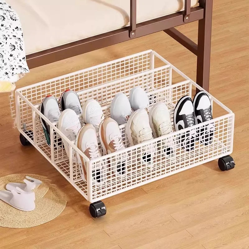 Under-Bed Shoe Storage Drawer Metal Mesh Removable Dividers