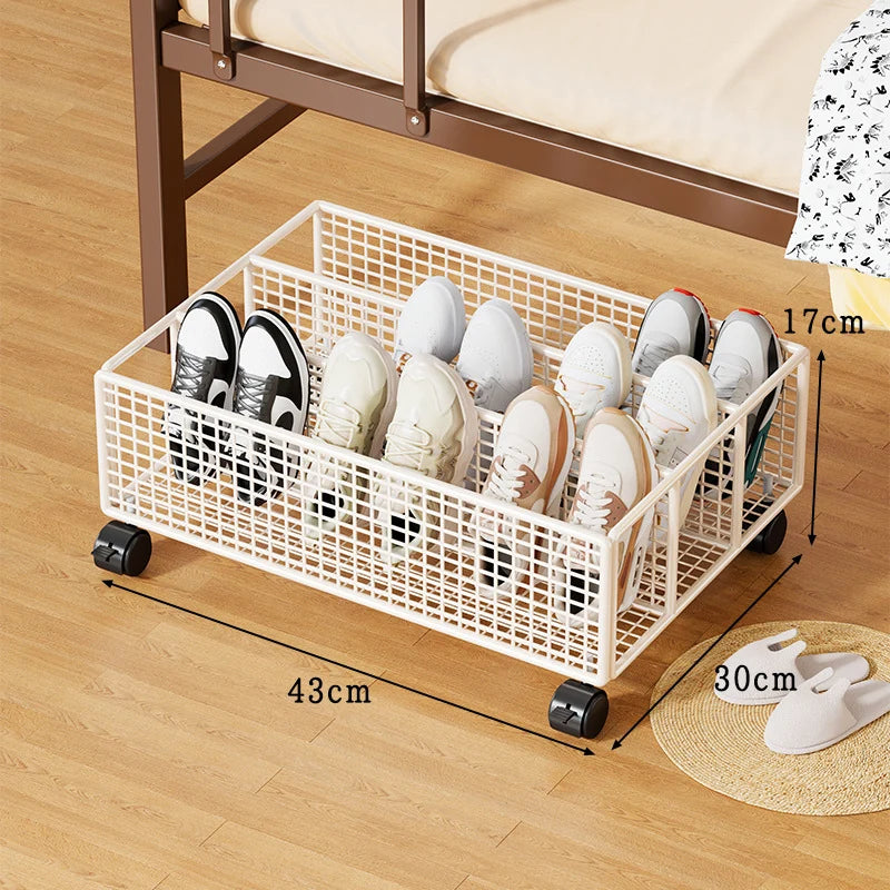 Under-Bed Shoe Storage Drawer Metal Mesh Removable Dividers