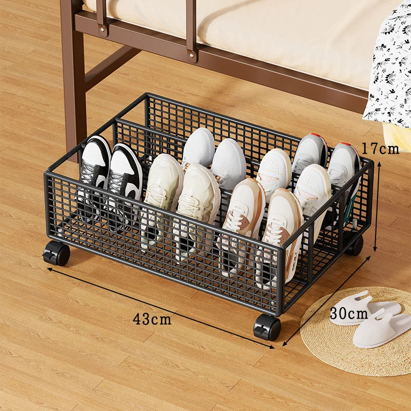 Under-Bed Shoe Storage Drawer Metal Mesh Removable Dividers