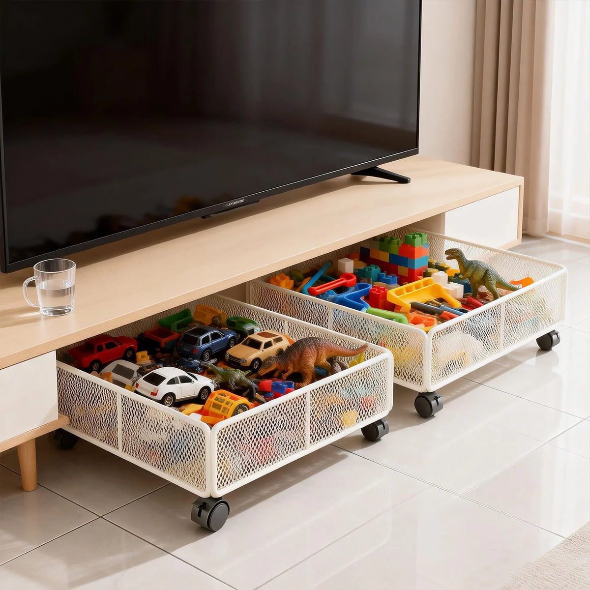 Under-Bed Storage Basket Low-Profile Breathable Metal Mesh