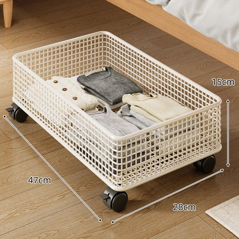 Under-Bed Storage Basket Low-Profile Breathable Metal Mesh