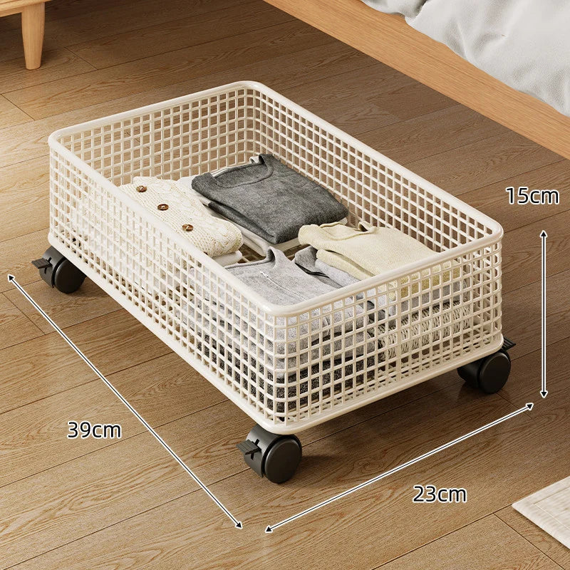 Under-Bed Storage Basket Metal Wire Low-Profile Breathable Open-Grid Design