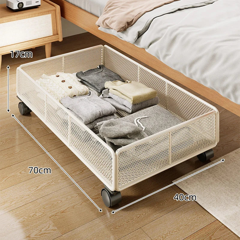 Under-Bed Storage Basket Metal Wire Low-Profile Breathable Open-Grid Design