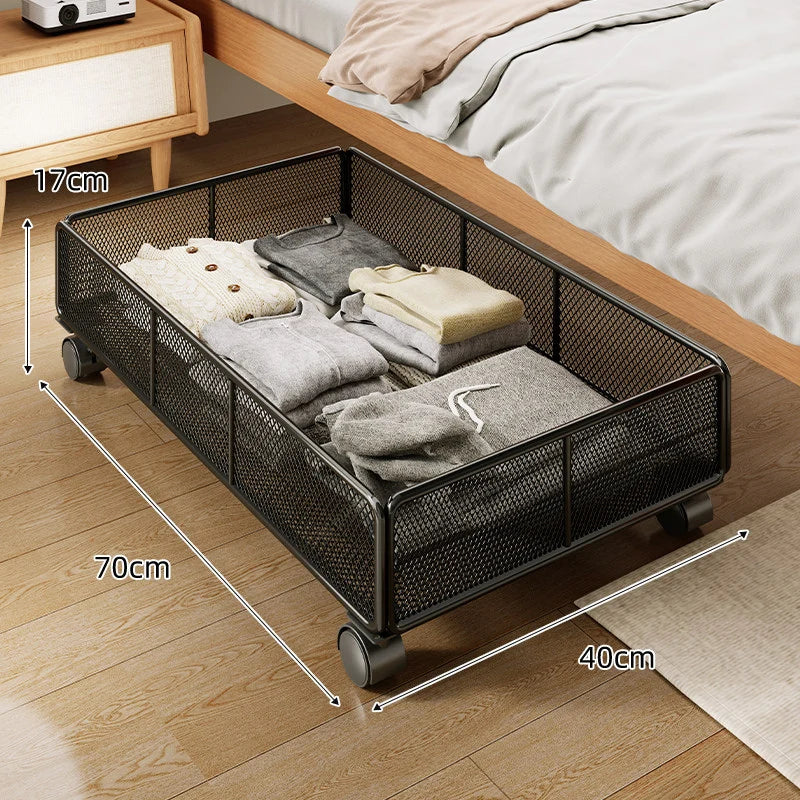 Under-Bed Storage Basket Metal Wire Low-Profile Breathable Open-Grid Design