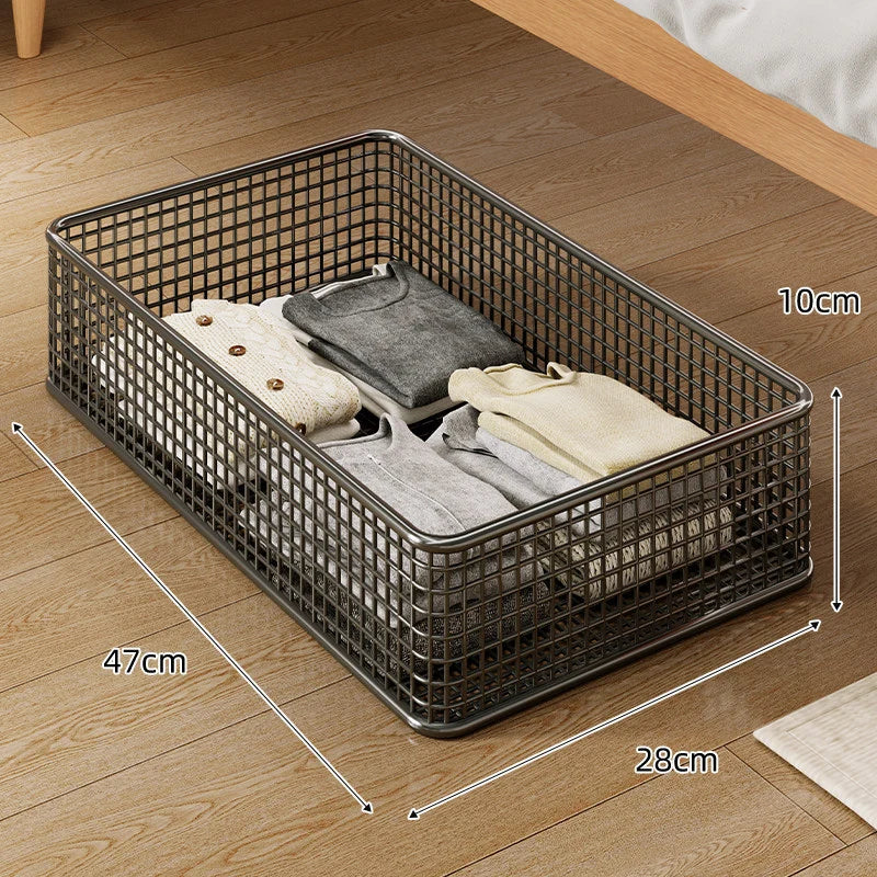 Under-Bed Storage Basket Metal Wire Low-Profile Breathable Open-Grid Design