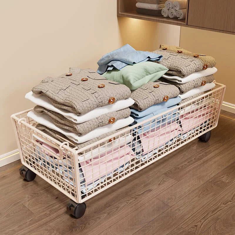 Under-Bed Storage Basket Ventilated Metal Mesh Locking Casters