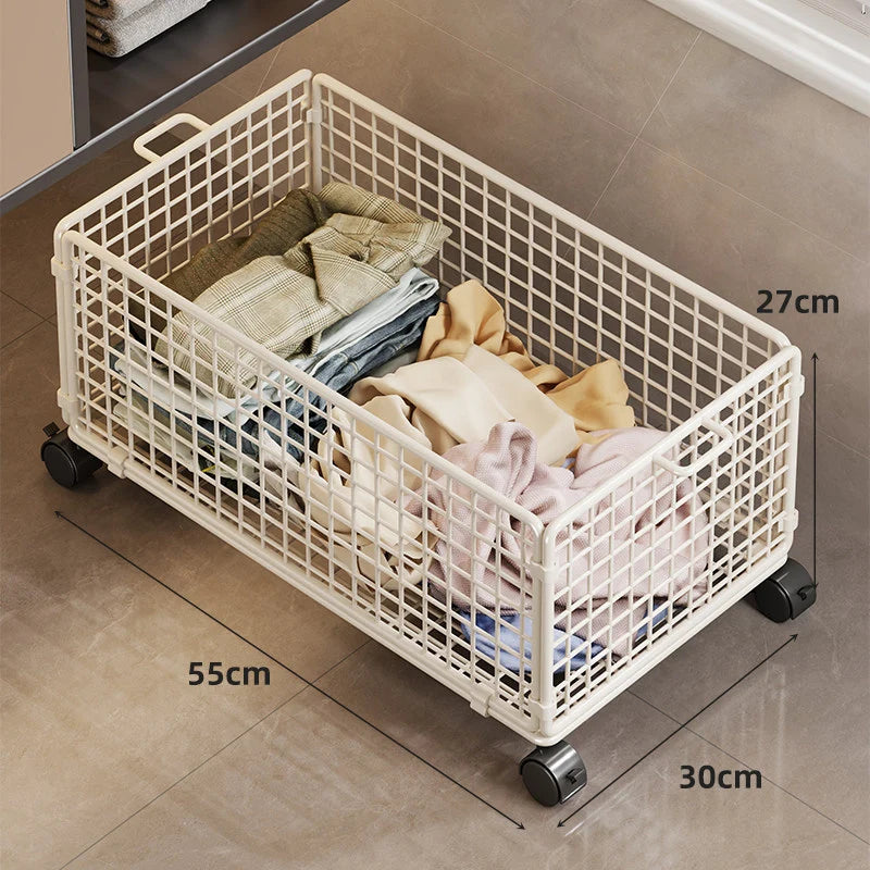 Under-Bed Storage Basket Ventilated Metal Mesh Locking Casters