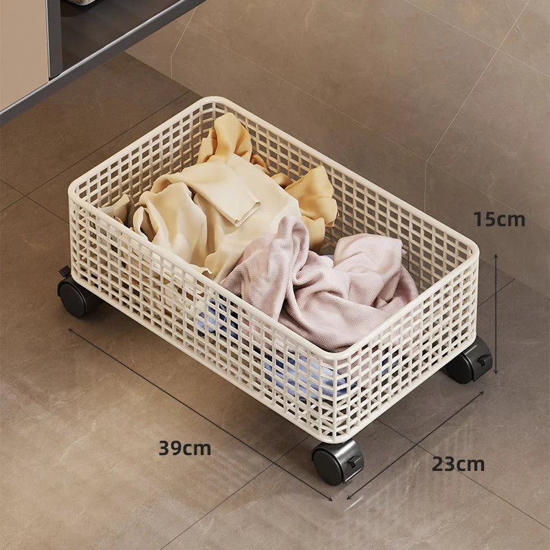 Under-Bed Storage Basket Ventilated Metal Mesh Locking Casters