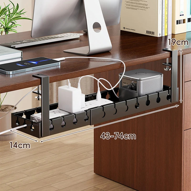 Under-Desk Cable Management Tray Adjustable Clamp Mount
