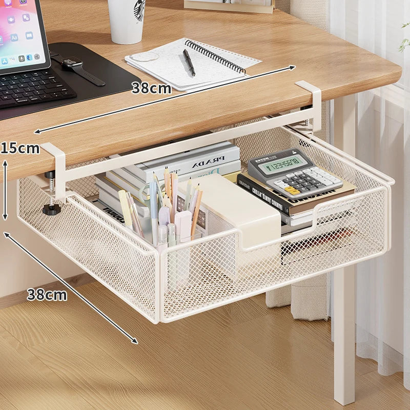 Under-Desk Drawer Clamp-On Pull-Out Metal Mesh