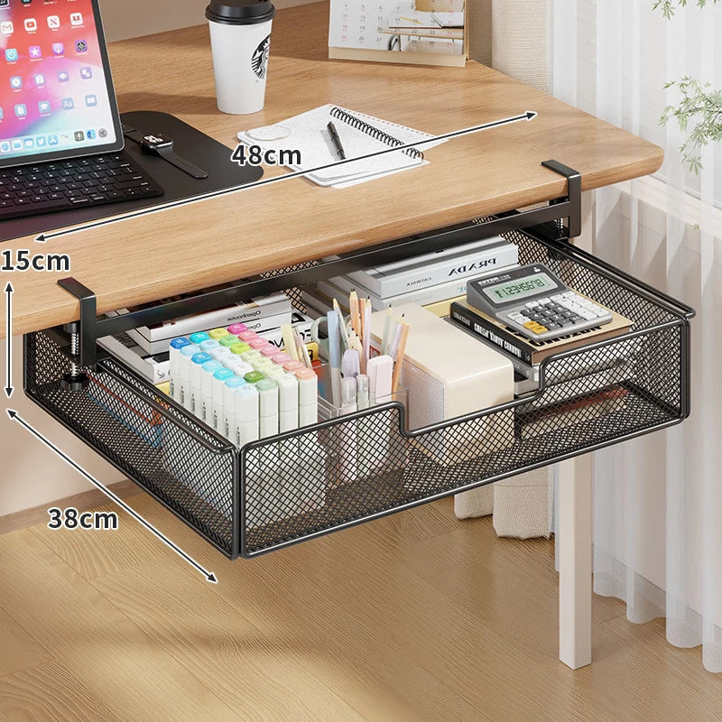 Under-Desk Drawer Clamp-On Pull-Out Metal Mesh
