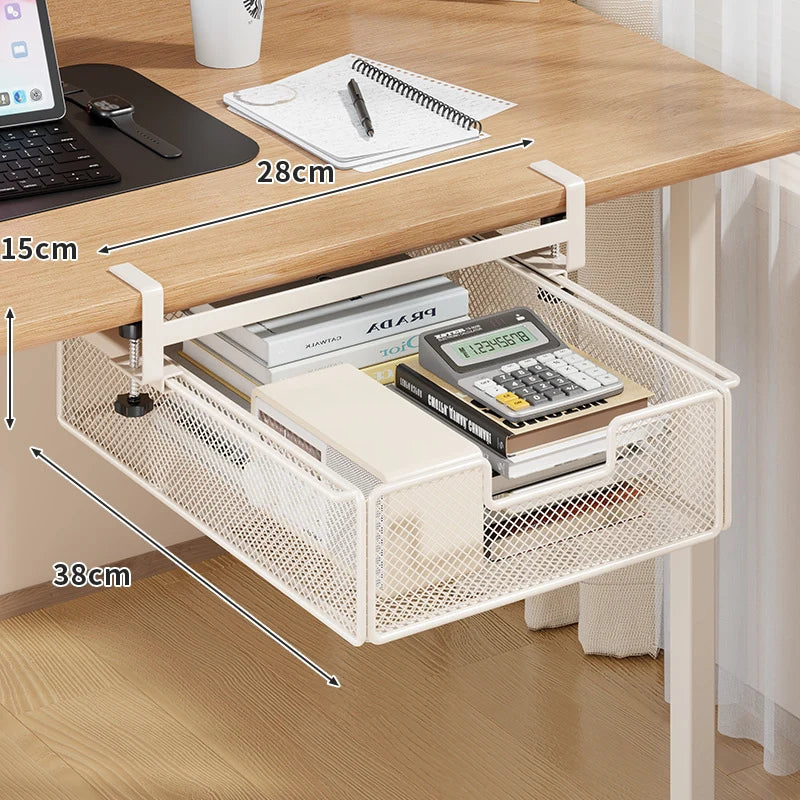 Under-Desk Drawer Clamp-On Pull-Out Metal Mesh