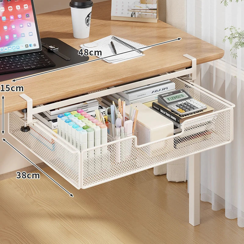 Under-Desk Drawer Clamp-On Pull-Out Metal Mesh