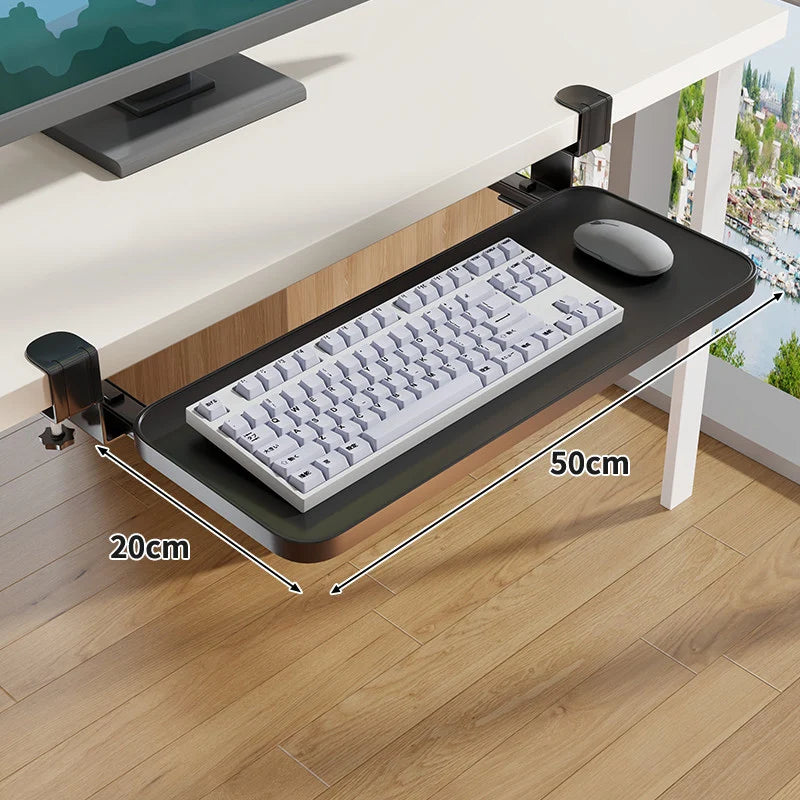 Under-Desk Keyboard Tray Sliding Clamp-On No-Drill Mount
