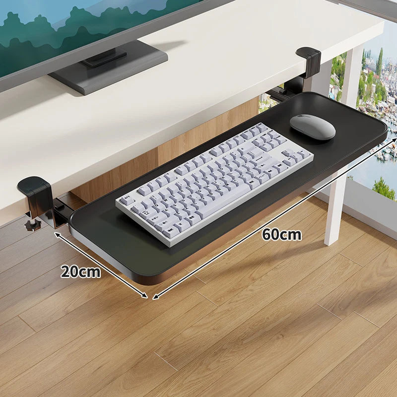 Under-Desk Keyboard Tray Sliding Clamp-On No-Drill Mount