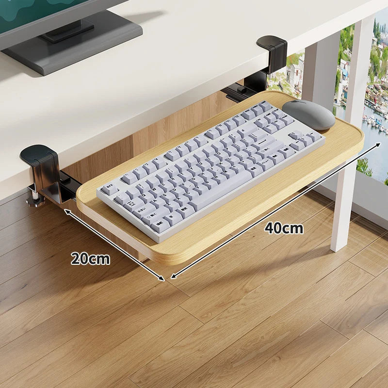 Under-Desk Keyboard Tray Sliding Clamp-On No-Drill Mount