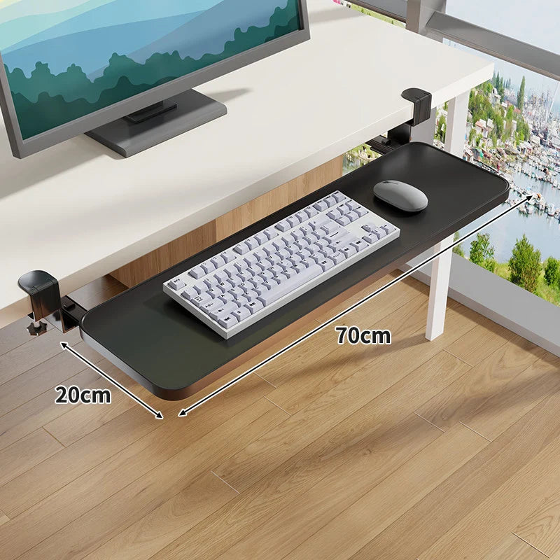 Under-Desk Keyboard Tray Sliding Clamp-On No-Drill Mount