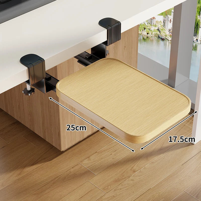 Under-Desk Keyboard Tray Wooden Pull-Out Clamp-On No-Drill Mount