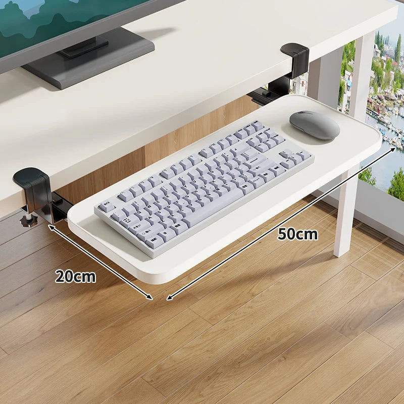 Under-Desk Keyboard Tray Wooden Pull-Out Clamp-On No-Drill Mount