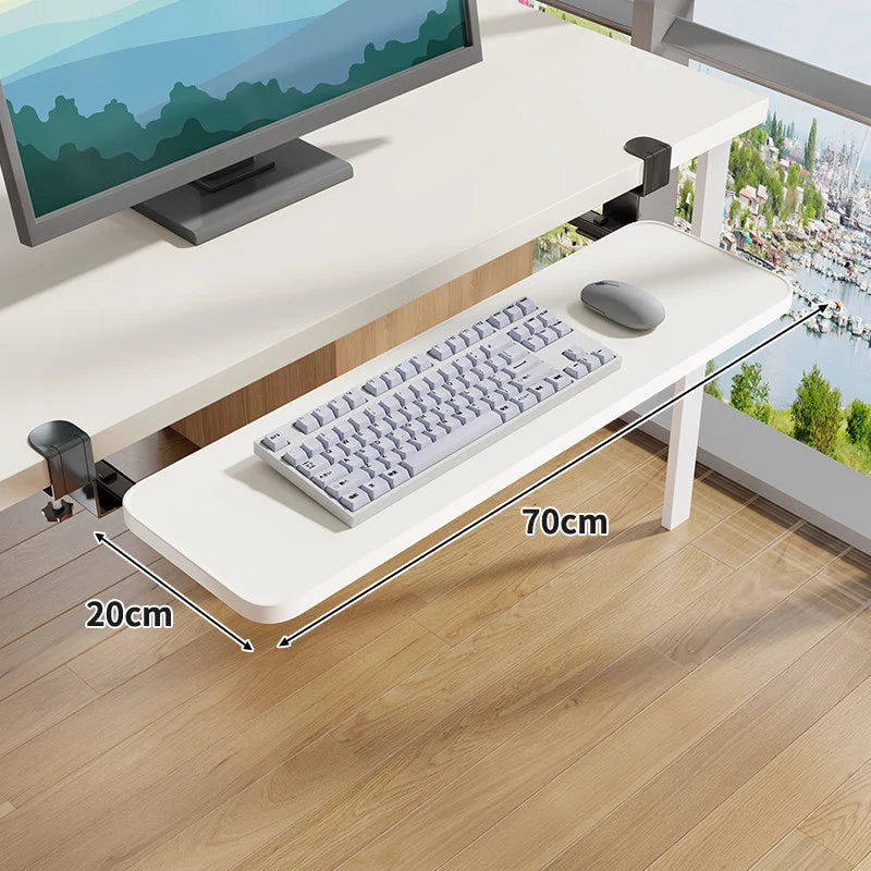 Under-Desk Keyboard Tray Wooden Pull-Out Clamp-On No-Drill Mount