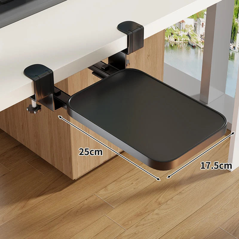 Under-Desk Keyboard Tray Wooden Pull-Out Clamp-On No-Drill Mount