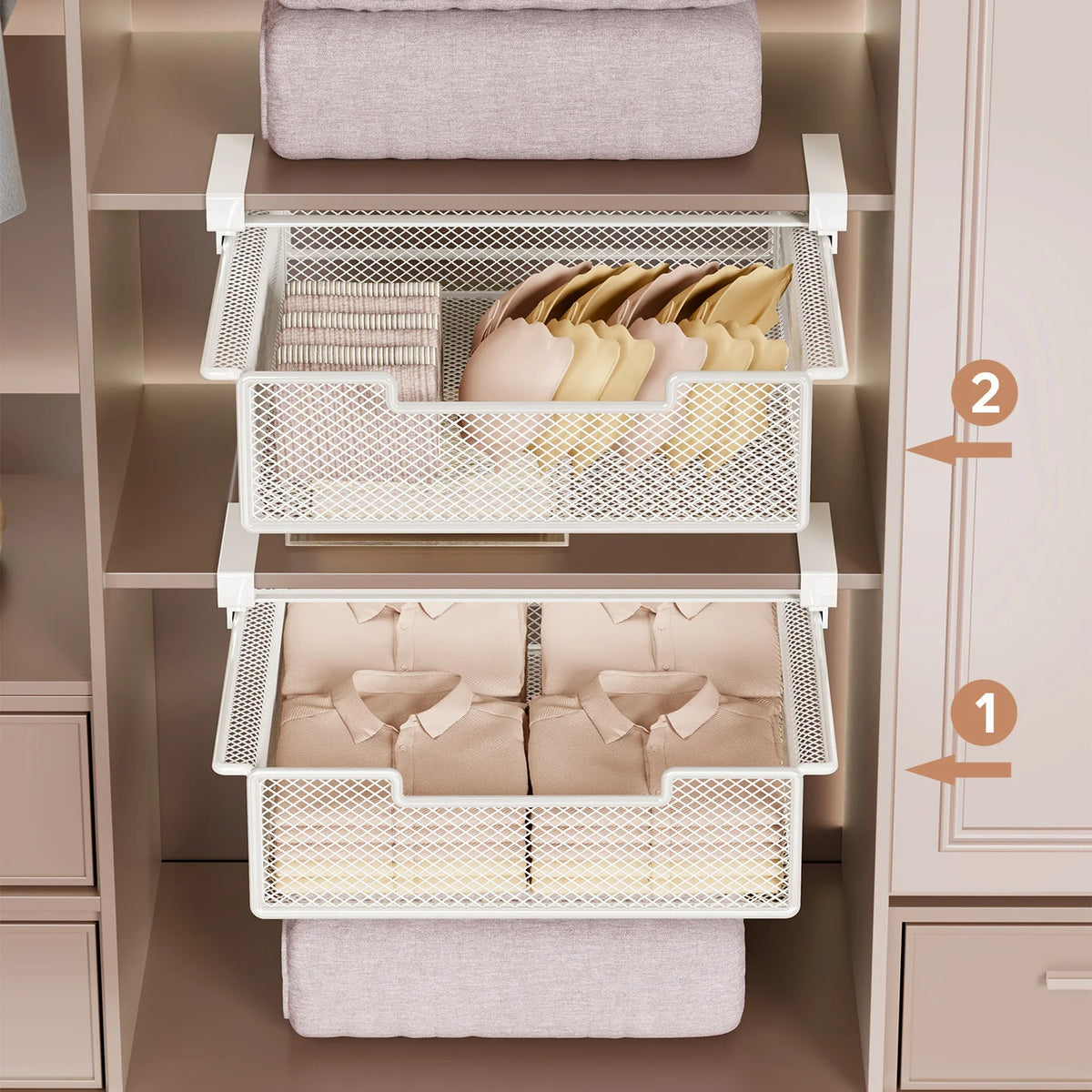 Under-Shelf Drawer Organizer Steel Mesh Tool-Free Pull-Out