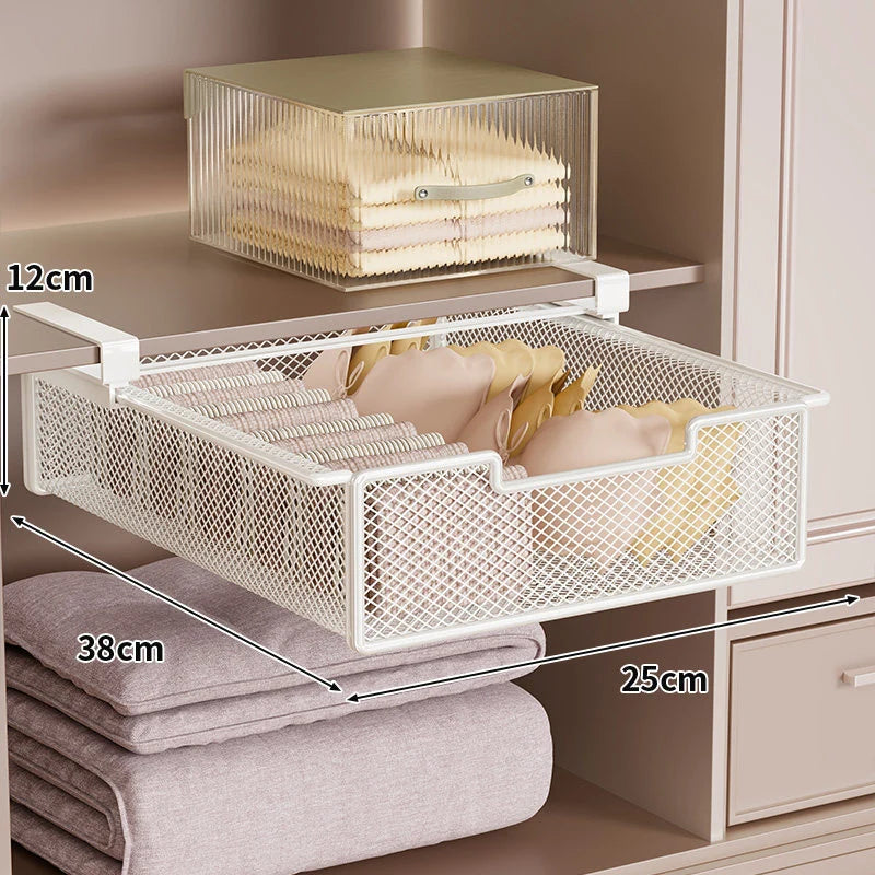 Under-Shelf Drawer Organizer Steel Mesh Tool-Free Pull-Out