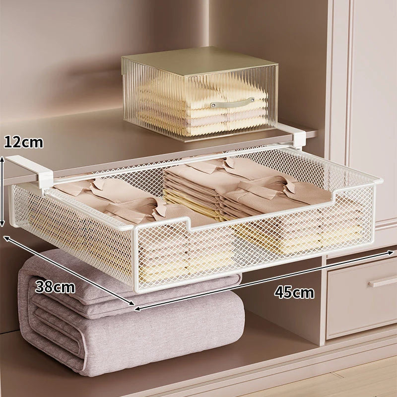 Under-Shelf Drawer Organizer Steel Mesh Tool-Free Pull-Out
