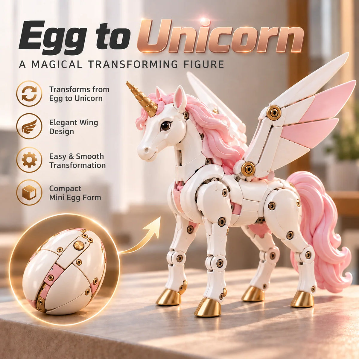 Unicorn Figure Transforming Egg to Winged Unicorn