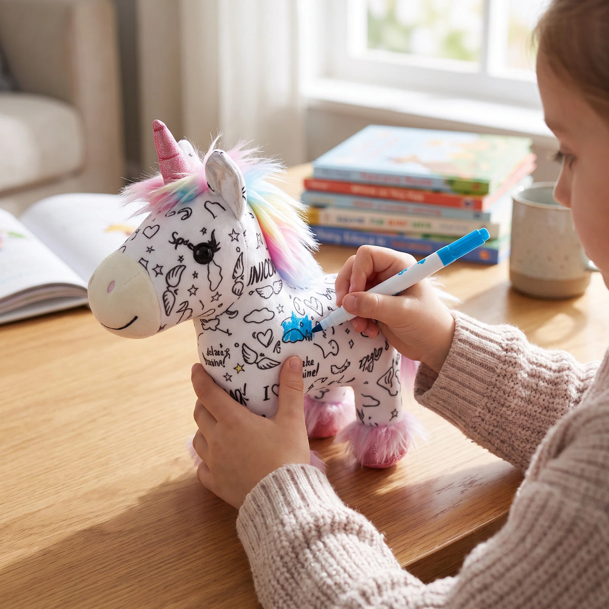 Unicorn Plush Toy Washable Colour-Your-Own 12 Markers Included