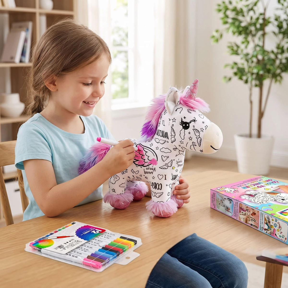 Unicorn Plush Toy Washable Colour-Your-Own 12 Markers Included