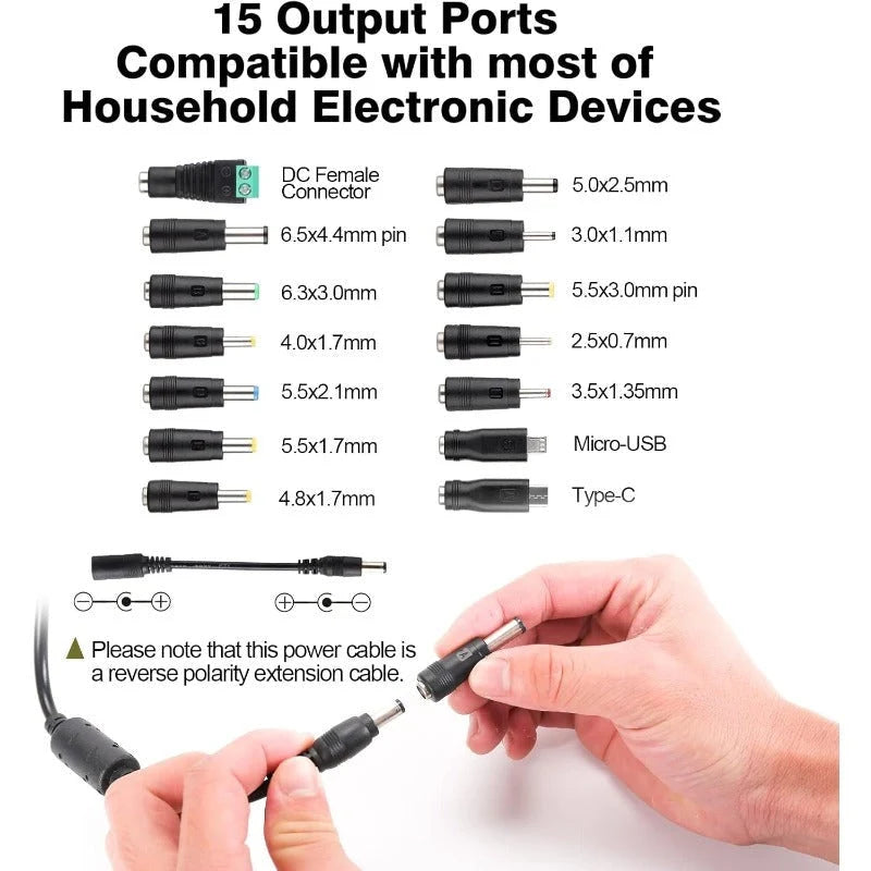 Universal Power Adapter Adjustable Voltage LED Display 15 Tips