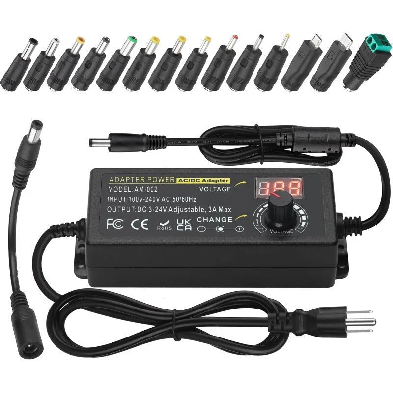 Universal Power Adapter Adjustable Voltage LED Display 15 Tips