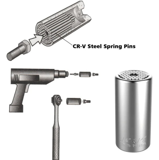 Universal Socket Wrench Self-Adjusting 7–19 mm With Drill Adapter
