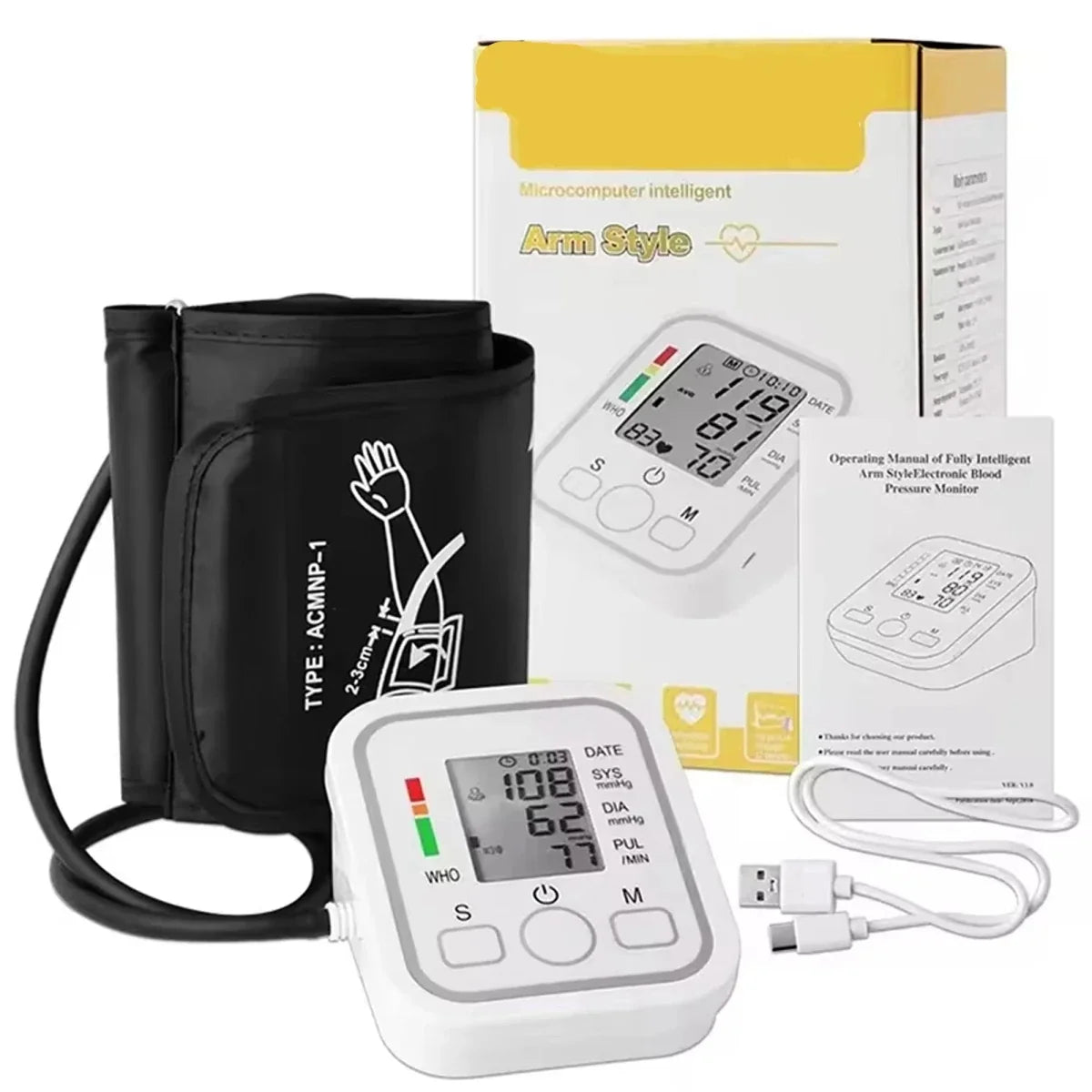 Upper Arm Blood Pressure Monitor Backlit LCD Memory Function
